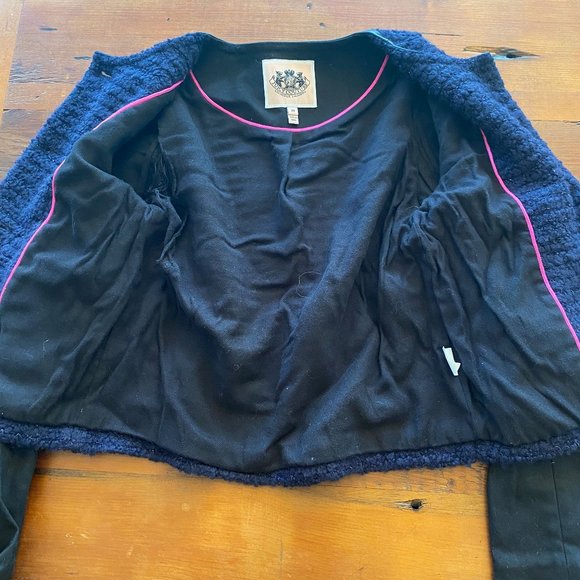 GIRLS JUICY COUTURE BOUCLE WOOL-BLEND JACKET SZ 10 NAVY/BLACK WITH GOLD DETAIL - Picture 15 of 16